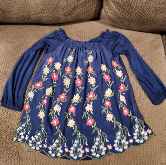 Lucky Brand Women's Embroidered Off The Shoulder 3/4 Sleeve Top Navy Size S NWT - Picture 2 of 7